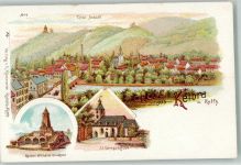 06537 O4712 Kelbra Lithographie St. Georgskirche Kaiser Wilhelm-Denkmal
