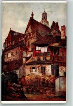 Prachatice Prachatitz sign. Kirnig, Alois Prachatitz-Literatenschule Nr. 11 mit Vignette Bund der Deutschen in Böhmen 1910 Künstlerkarte