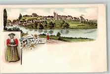 85221 W8060 Dachau Lithographie Volkstracht Feldweg Angler um ca. 1900