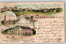 40764 W4018 Langenfeld Rheinland 1898 Lithographie Kath. Kirche Gasthaus zum deuten Hause