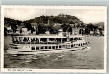 Linz M.S. Jung Siegfried, Weber Donauschiffe + Bordstempel Binnenschiff 1953 Foto AK