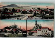 34587 W3582 Gensungen , Hess - Panorama des Ortes mit Molkerei Burgruine Felsburg und Schlossruine Altenburg