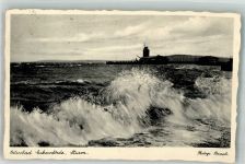 24340 W2330 Eckernförde Foto AK Ostseebad Sturm Leuchtturm