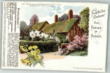 Stratford-on-Avon Gebrauchsspuren Postkarte Von Haus zu Haus Nr. 26 Ostergrüße beschnitten