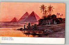 Gizeh Giza Lithographie / Künstlerkarte sign. Perlberg Pyramiden