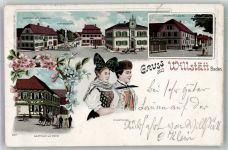 77731 W7608 Willstätt 1899 Lithographie Volkstracht Rathaus Gasthaus zur Krone Gasthaus zum Adler Gasthaus zum Schwanen