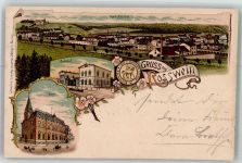 04741 O7304 Roßwein 1902 Lithographie Post Bahnhof
