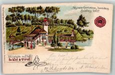 W2000 Hamburg Allg. Gartenbau-Ausstellung 1897 Weinhütte im Tal Gartenbauausstellung 1897 Lithographie