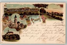 93413 W8490 Cham , Oberpf 1897 Lithographie Schloss Thierlstein Hauptplatz Regenufer Verlag Ottmar Zieher-München