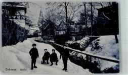 09569 O9388 Oederan 1911 - Brühll Rodelpartie Kinder Dorfbach Winter