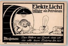 Werbung Diogenes Elektr. Licht billiger als Petroleum Lampe Gebrauchsspuren