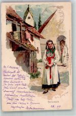 72760 W7410 Betzingen 1899 Lithographie sign. Berger Fritz Tracht