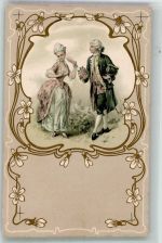 Elegantes Paar in klassischer Kleidung Poesie / Liebe Jugendstil Golddruck Fächer 1911 Prägedruck