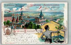 64823 W6114 Groß-Umstadt 1899 Gebrauchsspuren Ausstellung Gewerbe 1899 Lithographie Mittelbug