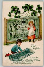 Neujahr Kinder Zwanzig Mark Glücksklee Lithographie Geldschein auf AK 1913 Prägedruck