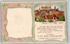 W8500 Nürnberg Danksagung für den Auftrag Lauer Münzprägeanstalt Jugendstil Münze auf AK 1901 Prägedruck