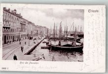 34100 Trieste / Triest / Trst 1902 Foto AK Pferdestraßenbahn Riva dei Pescatori Fischerboote