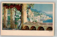 84011 Amalfi Lithographie / Künstlerkarte