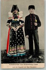 W3052 Bad Nenndorf Frau Mann m. Pfeife Trachten Schaumburg-Lippe 1909