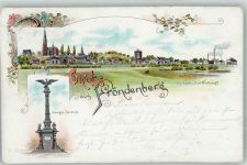 58730 W5758 Fröndenberg , Ruhr 1897 Lithographie Kriegerdenkmal Bahnpost Aachen- Kassel