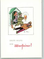 Warsteiner Erste Hilfe Humor Wachtposten sign. Gerd Brinkmann Werbung Bier 1960 Künstlerkarte