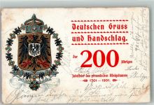 Wappen Deutschen Gruß und handschlag zur 200 jährigen Jubelfeier Adel Preußen 1901