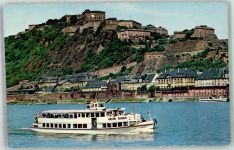 W5400 Koblenz am Rhein Fahrgastschiff Vater Rhein unterhalb der Festung Ehrenbreitstein Rheinschiff Foto AK