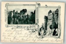 01847 O8351 Bastei 1899 Gebrauchsspuren Basteibrücke Ferdinandstein Basteifelsen Gruss