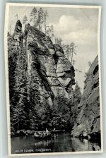 Hrensko Herrnskretschen Foto AK Wilde Klamm Fuchsstein Ruderboot