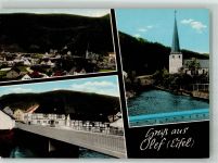 53937 W5372 Olef Foto AK Panorama des Ortes mit Kirche St Johann Baptist und Olefbrücke