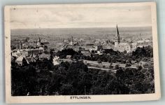 76275 W7505 Ettlingen Gebrauchsspuren Panorama des Ortes mit Herz-Jesu-Kirche