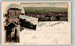 79539 W7850 Lörrach 1901 Lithographie Zieher Ottmar Gr. Bezirksamt Schloss Rötteln Rittersaal