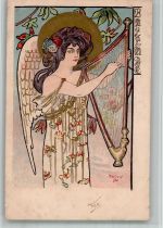 sign. Kieszow Ballade Harfe Engel Jugendstil BOAKC