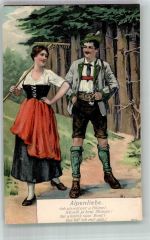 Verliebtes Paar in bayerischer Tracht Poesie / Liebe Trachten Bayern 1907 Prägedruck