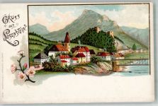4460 Losenstein Lithographie Burg Kirche Gruss aus