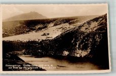 Hampelbaude 1940 Foto AK Riesengebirge Großer Teich Blick zur Schneekoppe