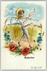 Augustus Litho Glimmer Kornernte Sichel Kornblumen Monat 1902