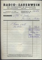 60311 W6000 Frankfurt 1940 - Rechnung von RADIO SAUERWEIN, keine AK