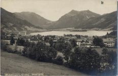 83727 W8162 Schliersee um 1920/30 - Schliersee, Ansicht mit Jagerkamp, Brecherspitze und See AKU2