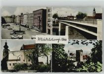 85238 W8067 Mühldorf , Oberbay - Omnibus 1968 Marktplatz Kirche Brücke Burg Bauwerke
