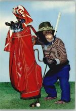 Affe mit Golfausrüstung Humor Affe