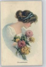 Blumen Chrysanthemen - 1916 AK Frauen Glamour Künstlerkarte