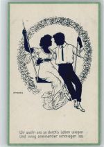 Scherenschnitt - sign Zinnoris - Liebe Poesie - Schaukel - Künstler Künstlerkarte
