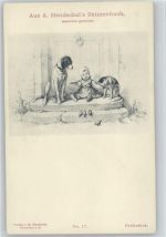 Skizzenbuch Nr.17 - "Frühstück" Kind mit Hund und Katze Hendschel, A. Künstlerkarte