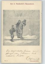 Skizzenbuch Nr. 2 - Schneeball werfen - 1910 AK Hendschel, A. Künstlerkarte