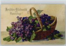 Verlag G.O.M. Nr. 1933 - Korb mit Veilchen - Namenstag - Blumen Haller, A. Künstlerkarte
