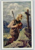Schafhirte Typen am Wetterkreuz Riss, Th. Künstlerkarte
