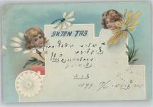Kinderköpfe als Blüten - Litho 1903 AK Metamorphose
