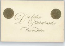 Neujahr - Golddruck Münze auf AK Prägedruck
