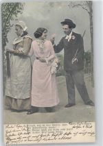 Serie Nr. 686 - Mutter mit Strickzeug, Tochter nimmt Abschied von ihrem Liebsten Stricken 1903